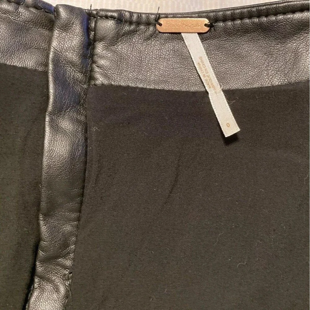 Free People Faux Leather Mini Skirt Zip Size 0 Black Lined Buckle Goth Grunge